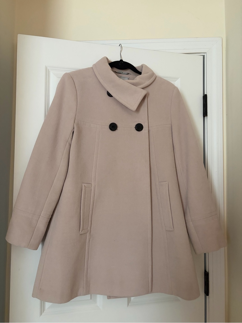 Larry Levine Beige Double-Breasted A-Line Pea Coat